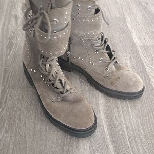 Studded Taupe Lace-Up Boots